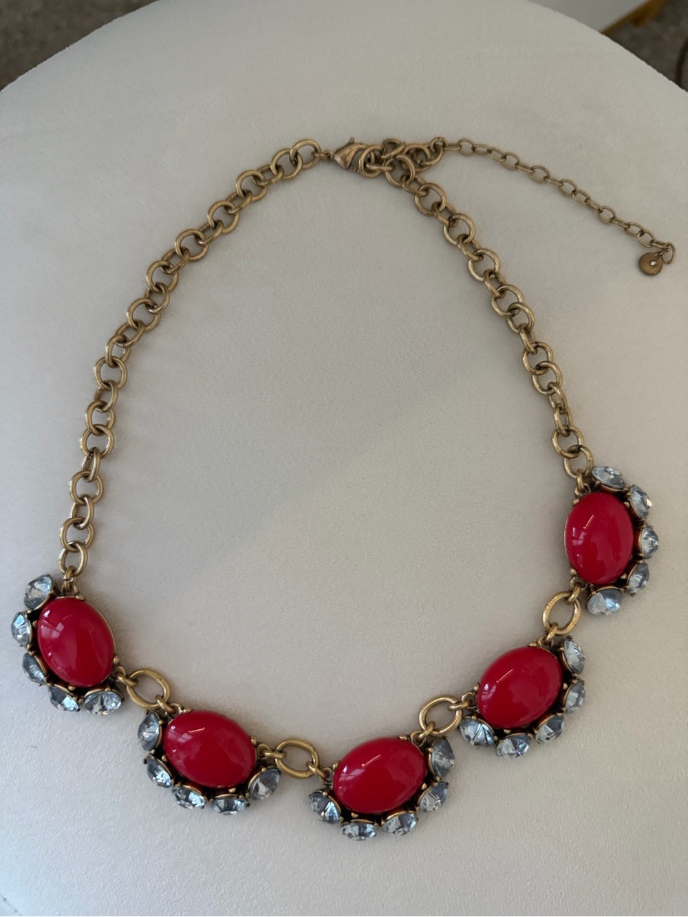 Stella & Dot Gold Chain Necklace with Red Gemstone Accents